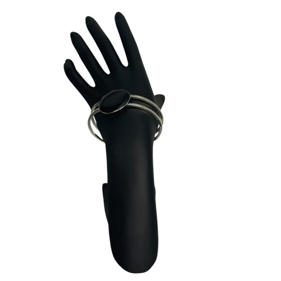 Apache Tears Stone Silver Bangle Cuff Bracelet - Picture 3 of 9